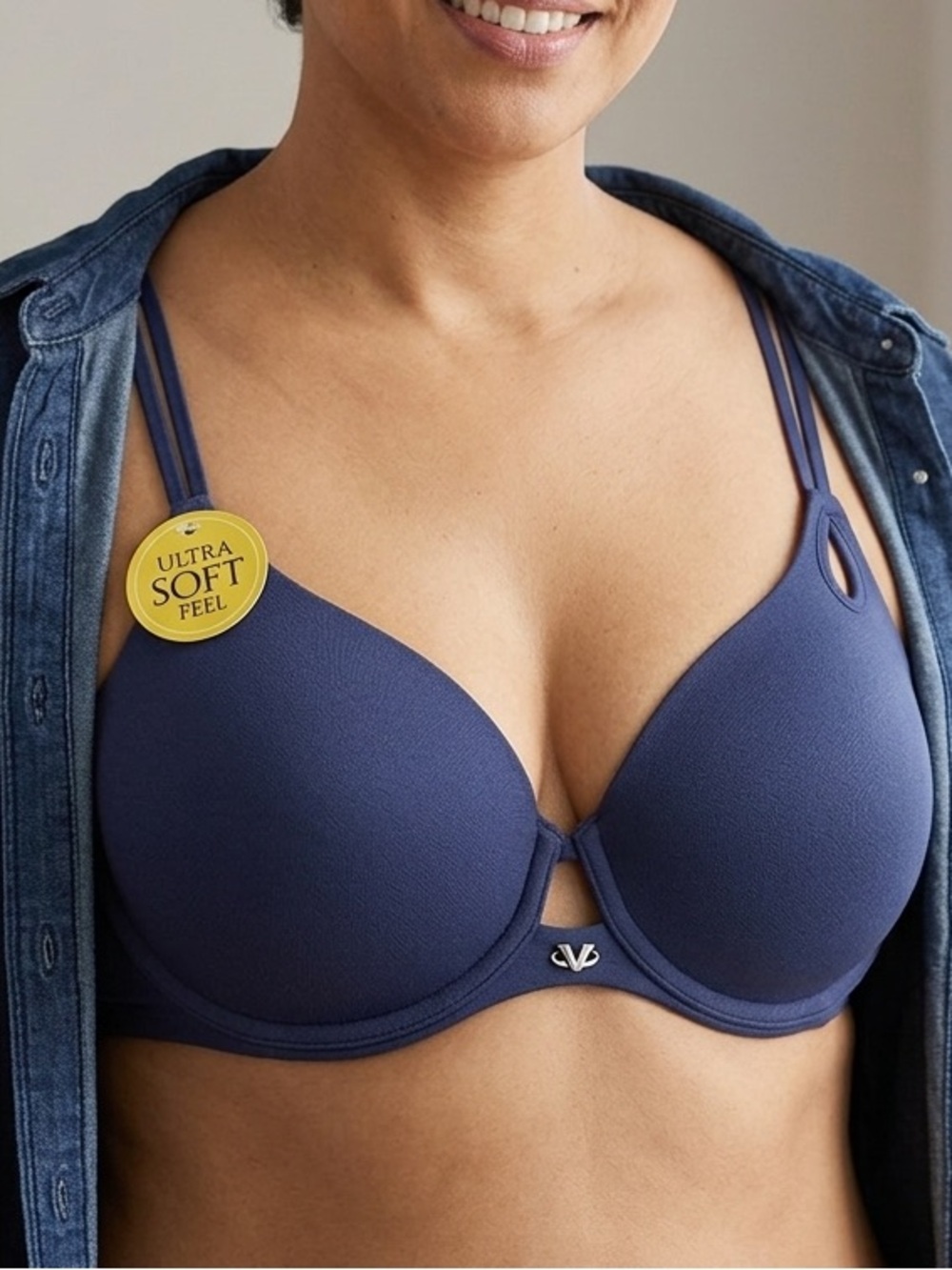 Vassarette Ultra‎ Soft Feel Push-Up Bra 34A Navy Blue New With Tags